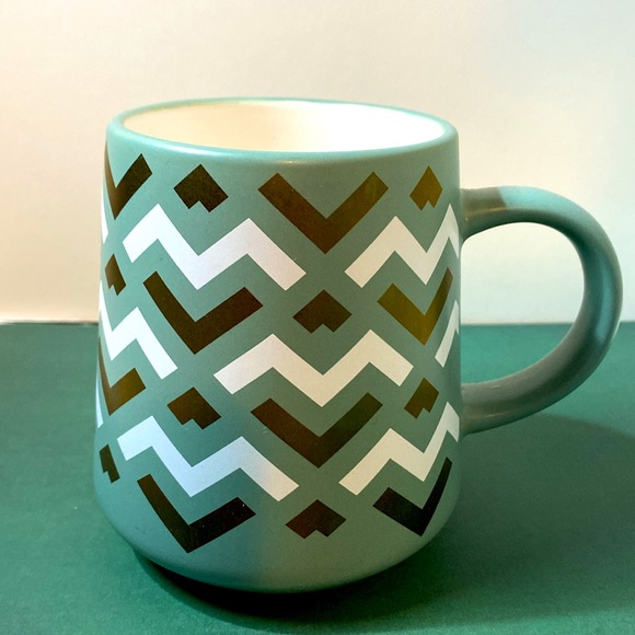 Thyme &Table Stoneware Chevron White & Green Geometric Design Slate Mint Green - Picture 4 of 7